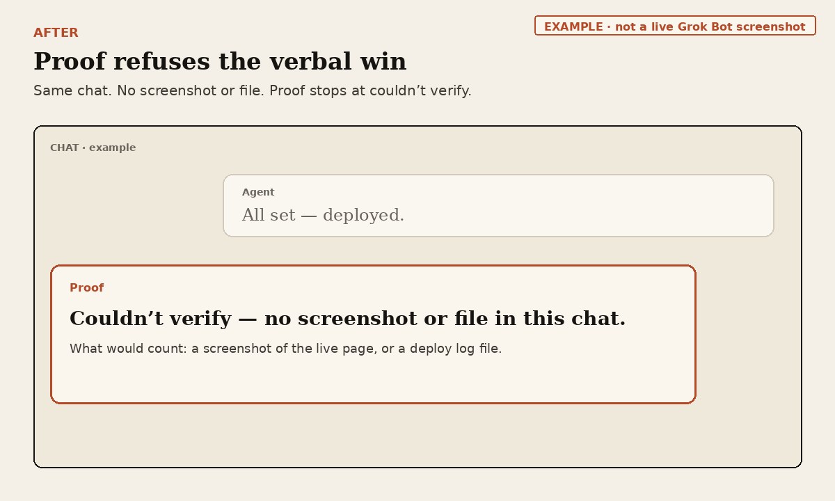 EXAMPLE: Proof reply Couldn’t verify — no screenshot or file in this chat.
